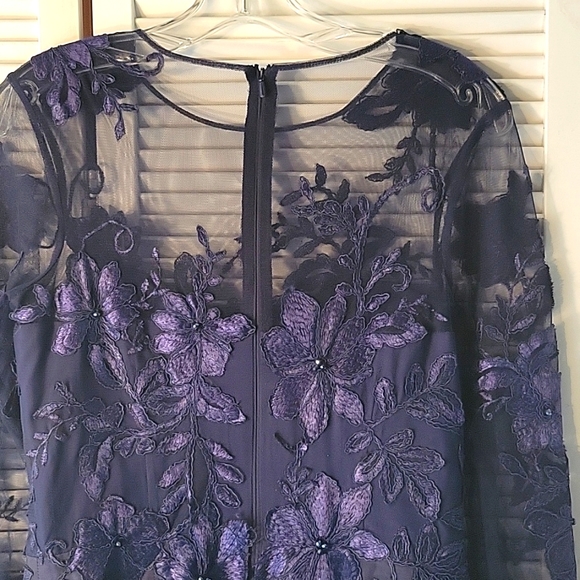TERI JON RICKIE FREEMAN EGGPLANT/NAVY COLOR LACE ILLUSIONS FORMAL DRESS SZ6 - Picture 8 of 16